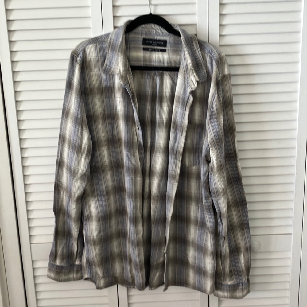 Cotton On Garden Men's Plaid‎ Shirt Flannel in Gray and Cream size XXL